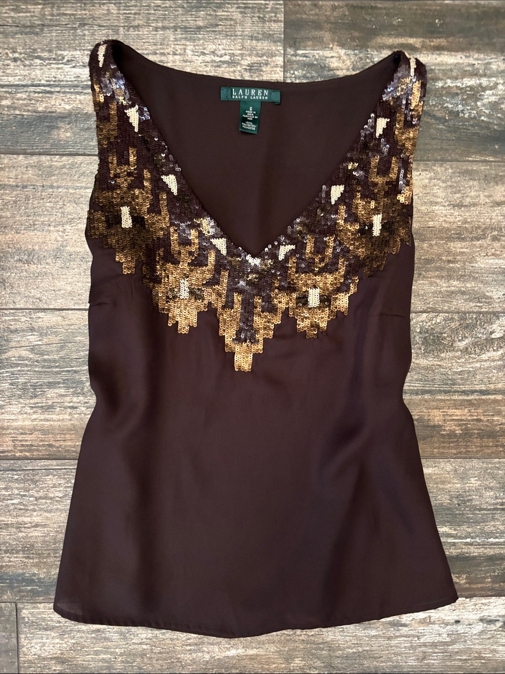 LAUREN Ralph Lauren Brown Sequin V-Neck Camisole